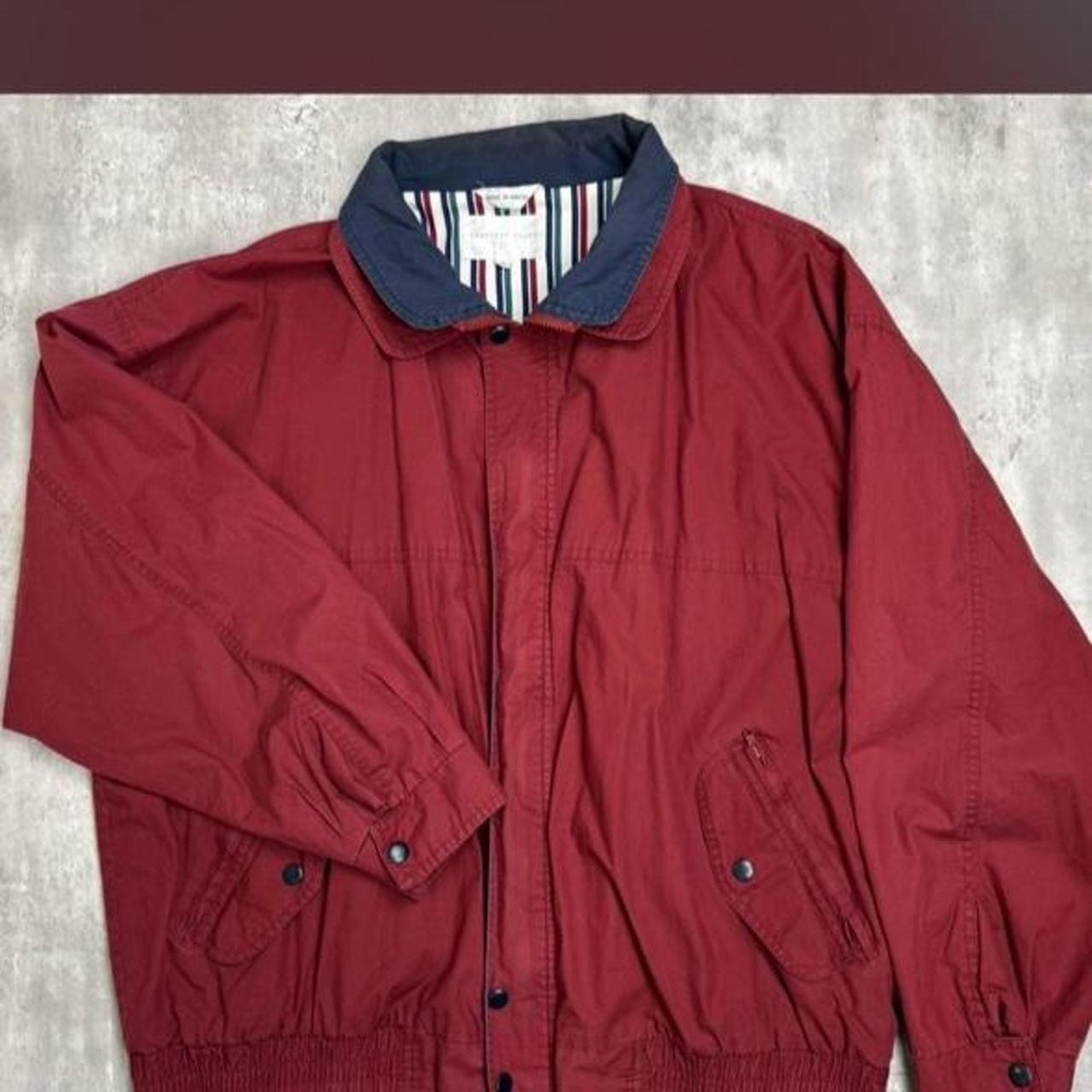 Geoffrey Beene Mens Red Windbreaker Jacket Striped Collar XL Burgundy Preppy